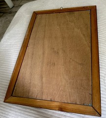 Vtg Asian Reverse Foil Painting On Glass Carved Wood Frame Tinsel Painting