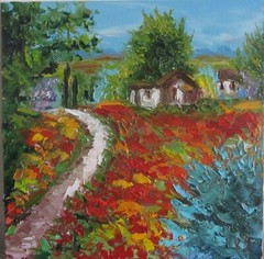 landscape provence original oil painting, poppy field painting,provence wall art
