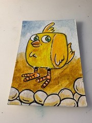 original ACEO aquare chicken art OOAK Mini Art 2.5 xSigned by Juan David Perez