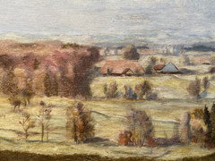 OIL PAINTING MONOGRAM R.M ° IN BEECHGGBERG FRAME ANTIQUE SWITZERLAND MEADOWS HOUSES NATURE