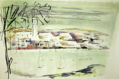 ALFRED BIRDSEY VINTAGE ORIGINAL WATERCOLOR BERMUDA TOWN SCENE PAINTING