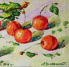 Cherries Impasto Painting Original Art Impression Oil Painting 5.5 x 8.6 in