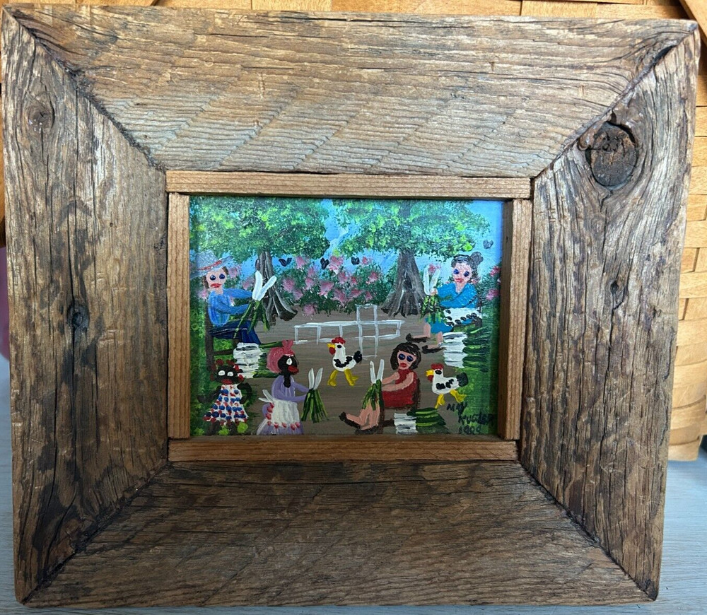 1989 May Kugler American Folk Art Acrylic Painting „Every Day Living“