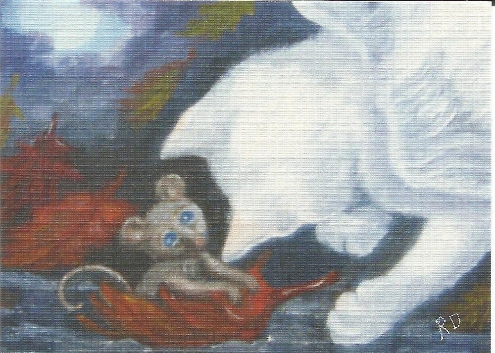 ACEO Original Print“ Princess Hannah, Baby Mouse Rescue “ cat, mouse, storm, w
