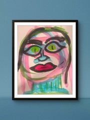Abstract Face 502 11X 14″ Neo Impressionist Acrylic Painting Paper Loose