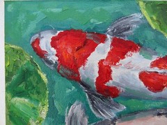 Koi Fish Painting Original Art 6 by 8 Pound Carp Artwork Feng Shui Wall Art