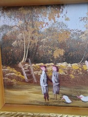 Small Autumn Farmhouse Gold Toned Wood Framed Decor Painting on Board