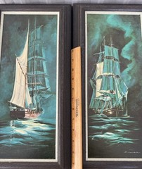 2 x Vintage Mid Century Art Ships Paintings Signed