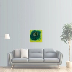 Yellow Poppies on green painting on canvas original by artist 20in x 20in