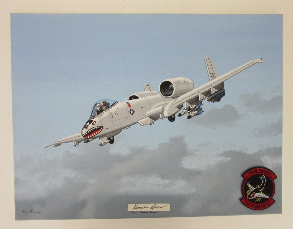 Raymond Waddey Painting A-10 Thunderbolt II Warthog, Signed Hunter Hayes 18″x24″