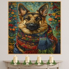 German Shepherd Christmas Dog Art Flat Rolled, Framed or Wrapped Canvas
