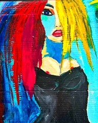 COLORFUL SEXY LADY upcycled 27″ X 33″ Painting SWARTZMILLER DNA POP ART SIGNED