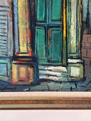 MID CENTURY CUBIST PAINTING REMO FARRUGGIO ABSTRACT CAFE URBAN ANTIQUE FAMOUS