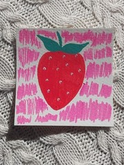 Acrylic Painting 3×3 Inch Original Art Mini Painting Title Bright Strawberry