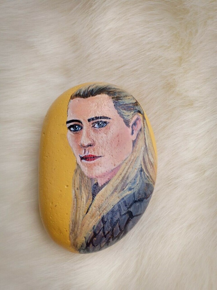 100% Hand Painted Natural Rock Acrylics Painting Legolas Lord of the Rings