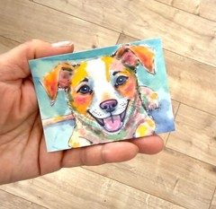 OOAK Puppy ACEO Mixed Media Art Cute Dog Miniature Collectible by AdriO