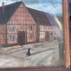 Original Painting Signed Folk Art Andrea European Rural Old Framed Watercolor