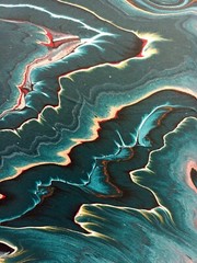 Original Abstract Painting Red Center Dark Blue Flowing Layers Artwork, 12×24