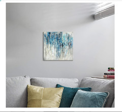 Blue Abstract Canvas Wall Art 12″x12″ Modern Painting Home Office Decor