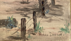 Homestead Oil Painting Swing Barb Wire Fence Winnie Dawson Wanette OK 16 x 12
