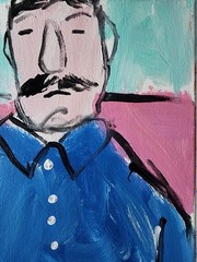 Original Man With Dog Painting Canvas Neo Expressionist Fine Art Decor 11×14