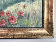 Original Acrylic Landscape Painting Red Poppy Field Mountain Meadow Wall Art