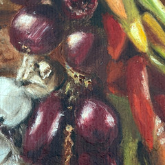 Vintage Oil Painting Still Life Vegetables Garlic Onions Peppers Signed La Grave