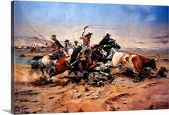 Canvas Wrap Giclee Art Roping – Old West Cattle Drovers Charles Russell 16×24