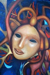 Portrait. Music by BACH. Mood. Oil on cardboard. Original.