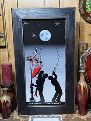 Ricky Charles Jazzy Moon Katrina Wood Painting New Orleans Folk Art 28×16 COA