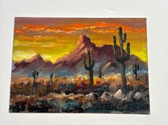 FINEST BURL CHALMERS PAINTING SMALL GEM LISTED AMERICAN Arizona Desert Sunset