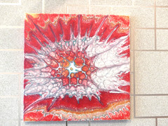 Original Red & White Acrylic Pour Painting 12×12 Abstract Wall Art Ready to Hang