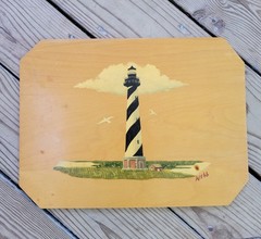 Cape HatterasLighthouse In North Carolina HandPainted On Wood Wall Plaque Signed