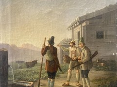 🔥 Fine Antique Old 18th c. European German Alpine Hiking Hunting Oil Painting