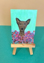 ACEO Original Acrylic Painting 2.5 x 3.5. ~ Pup In Blooms 7