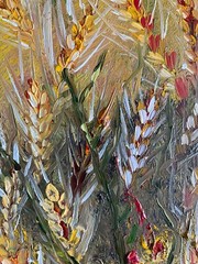 Original Oil Painting Field Sheaves Wildflower Impasto Art for a Cozy Int
