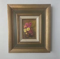 Vintage Moody Flower Bouquet Signed Oil Painting 15″ X 13″ With Frame
