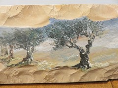 Handmade Olive Tree Painting on Stone from Israel, Used