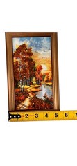 VTG 8.75×5.25” Framed 3D Pebbles Original River Forest Landscape Oil Painting