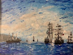 Dream Art Framed Painting Seascape War Ship United British and American Fleet