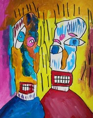 Expressionism/Abstract 11×14 These Two Signed Colorful Hand Made Art Painting