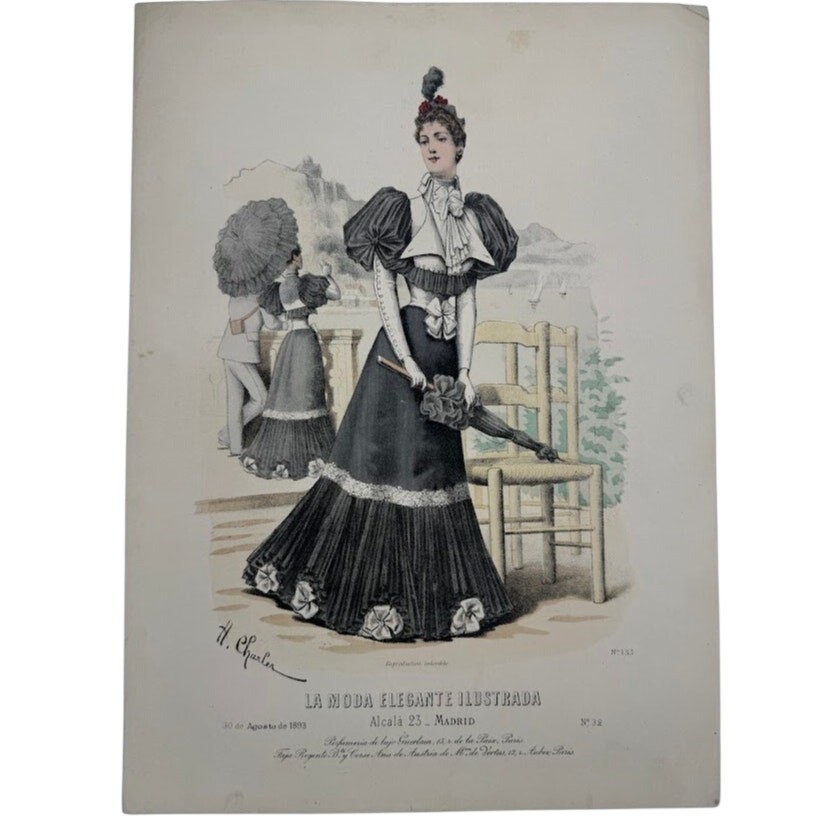 Antique 1893 Spanish Fashion Plate La Moda Elegante Ilustrada Madrid Print