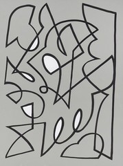 Abstract Acrylic Painting on Canvas Hard Edge Gray Black Mid Century Modern Art