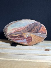 Original Art Oil Painting Car Retro Vintage California Mountain Nature Mikah