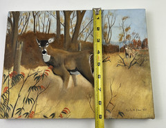 Vintage Oil / Acrylic Painting Deer Artist Signed Framed 12″ x 9″ 1987