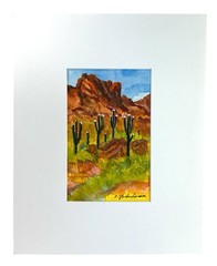 Signed C. Leidenheimer Desert Cactus Watercolor Matted 8×10 Southwest Art