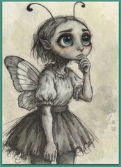 ACEO 2.5×3.5 watercolor painting – girl fairy wings cute cozy tale