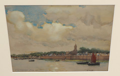 SYDNEY RICHMOND BURLEIGH Original Watercolor Coastal Town with Boats 1925