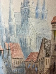 Antique European Landscape Limburg Cityscape Watercolor Painting Artist Signed