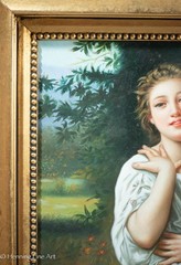 Beautiful Oil Painting of Traditional Female Portrait in White Green Landscape